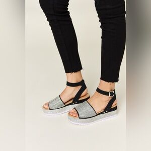 Forever Link Rhinestone Buckle Strappy Wedge Sandals